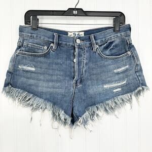 We The Free People Shorts Womens 26 Blue Denim Button Fly Distress Anthropologie